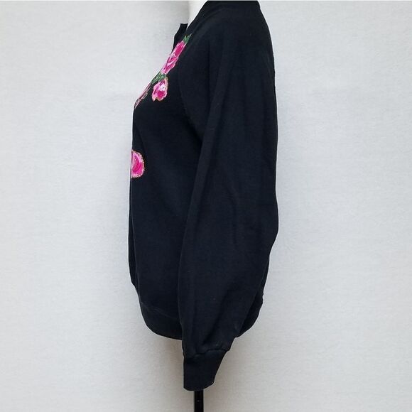 VINTAGE Lee Hand Made Floral Applique Gold Metallic Side Slit Sweatshirt Medium - Picture 10 of 14